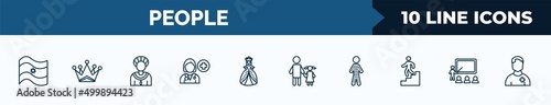 set of 10 people web icons in outline style. thin line icons such as argentina, empress, amazonian, female doctor, princes, father and daughter, hairy, classroom stats vector illustration.