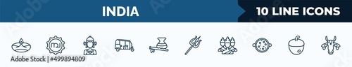 set of 10 india web icons in outline style. thin line icons such as diwali lamp, tamil language, indra, tuk tuk, bhagavan, shaivism, brahma, nut vector illustration.