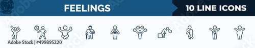 set of 10 feelings web icons in outline style. thin line icons such as determined human, impatient human, relieved human, hurt good emotional drained special vector illustration.