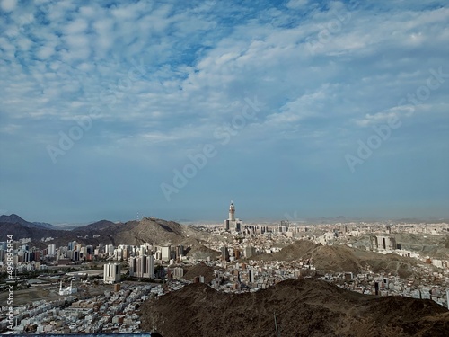 Mecca city downtown skyline view from Mountain (Jabal al-Noor), Clock tower Makkah (Abraj al-Bait), Saudi Arabia