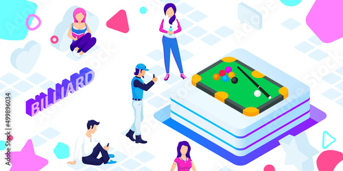 Billiard isometric design icon. Vector web illustration. 3d colorful concept