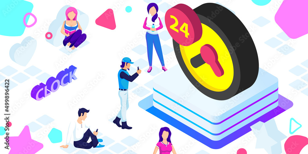 Clock isometric design icon. Vector web illustration. 3d colorful concept Clock isometric design icon. Vector web illustration. 3d colorful concept