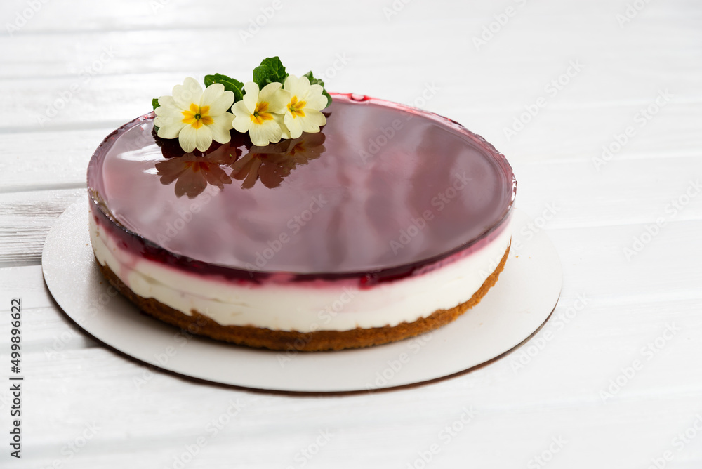 Jelly cake decorated with natural flowers Jelly cake decorated with natural flowers