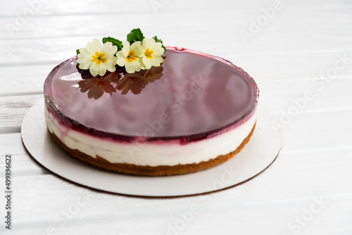 Jelly cake decorated with natural flowers