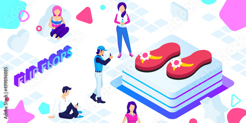 Flip flops isometric design icon. Vector web illustration. 3d colorful concept
