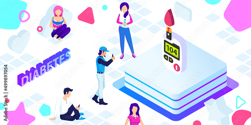 Diabetes isometric design icon. Vector web illustration. 3d colorful concept Diabetes isometric design icon. Vector web illustration. 3d colorful concept