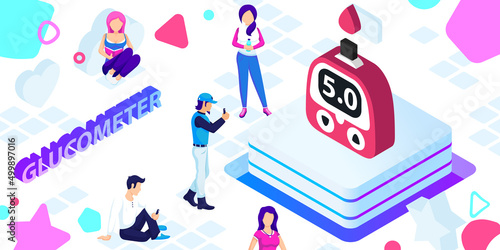 Glucometer isometric design icon. Vector web illustration. 3d colorful concept