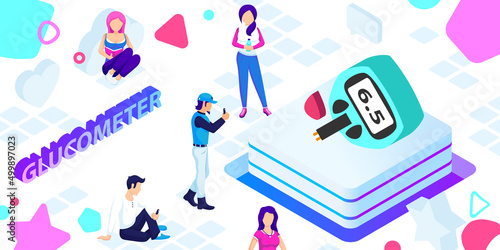 Glucometer isometric design icon. Vector web illustration. 3d colorful concept