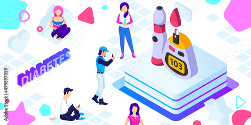 Glucometer lancet isometric design icon. Vector web illustration. 3d colorful concept