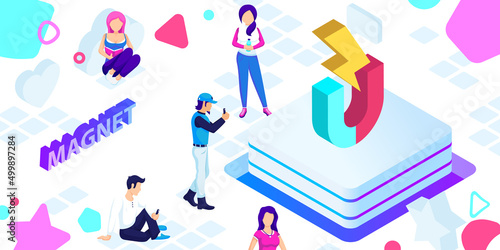 Magnet isometric design icon. Vector web illustration. 3d colorful concept