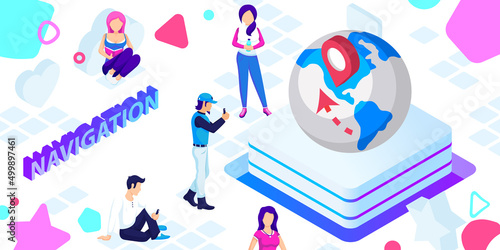 Navigation isometric design icon. Vector web illustration. 3d colorful concept