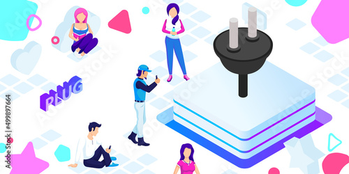 Plug isometric design icon. Vector web illustration. 3d colorful concept