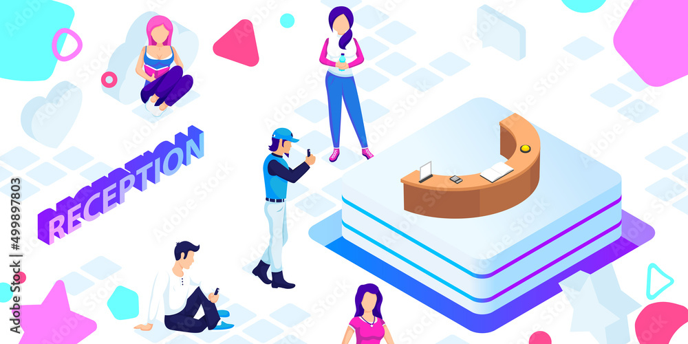 Reception isometric design icon. Vector web illustration. 3d colorful concept Reception isometric design icon. Vector web illustration. 3d colorful concept