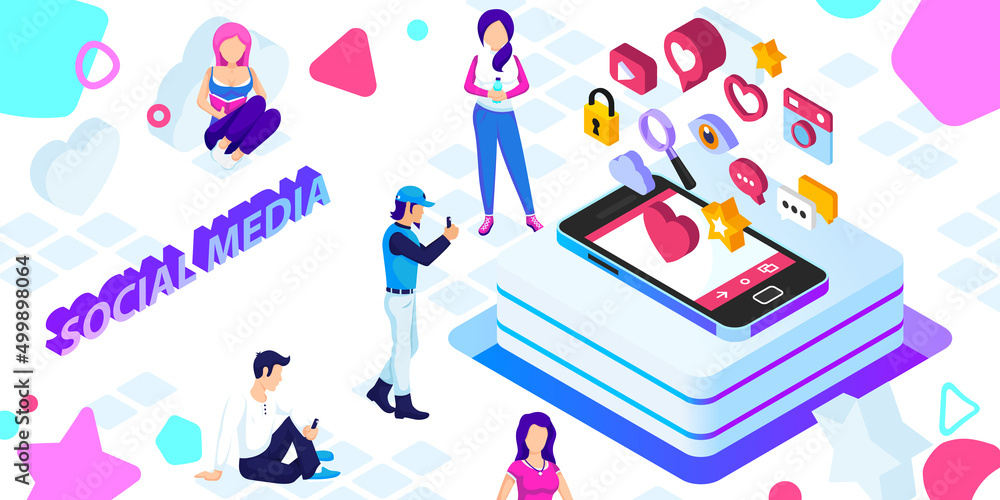 Social media isometric design icon. Vector web illustration. 3d colorful concept Social media isometric design icon. Vector web illustration. 3d colorful concept
