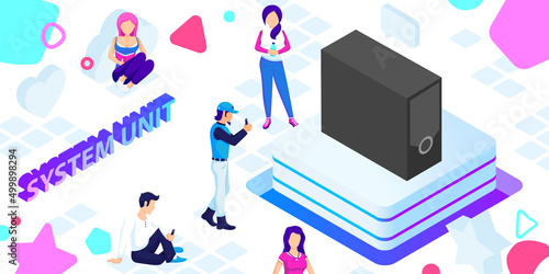 System unit isometric design icon. Vector web illustration. 3d colorful concept