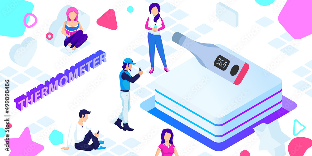 Thermometer isometric design icon. Vector web illustration. 3d colorful concept Thermometer isometric design icon. Vector web illustration. 3d colorful concept