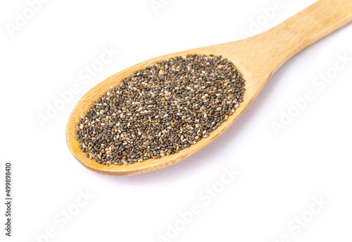 Chia seeds in a spoon isolated over white background