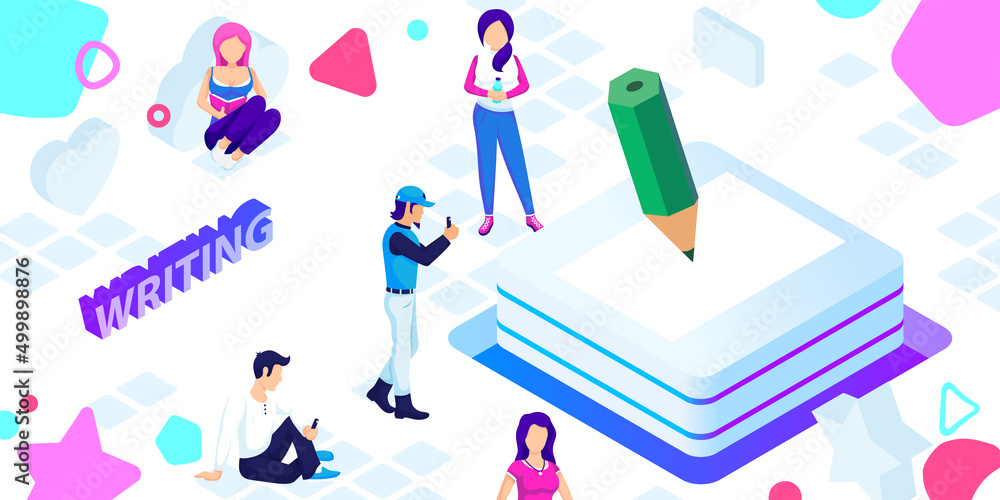 Writing isometric design icon. Vector web illustration. 3d colorful concept Writing isometric design icon. Vector web illustration. 3d colorful concept