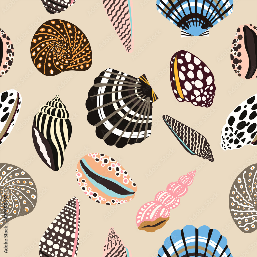 Sea Shells Fossils And Mollusks Seamless Pattern Summer Beach Hand Sea Shells Fossils And Mollusks Seamless Pattern Summer Beach Hand