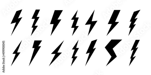 Lightning vector icon set. Electric thunderbolt set. Lightning bolt flash icons. Flash icons collection. Bolt logo set. Electric lightning bolt symbols. Flash light sign. Vector illustration EPS 10