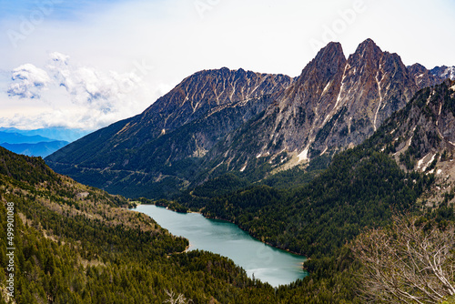 Panoramic view of the Estany de Sant Maurici (Aigüestortes, Spain)