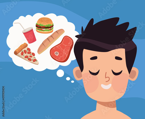 man thinking in food