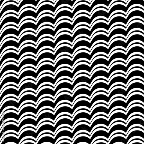 Wavy lines seamless pattern. Angled jagged stripes ornament. Linear waves motif. Curves print. Striped background. Tilted broken line shapes wallpaper. Slanted zigzag stripe figures. Vector artwork