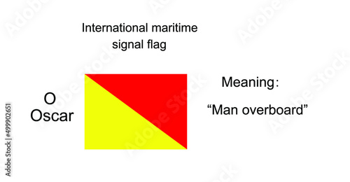 International maritime signal flag Oscar vector illustration. Alphabet visual communication between vessel boat. Fishing or military navy ship navigation system on ocean, sea. Protect against alert.
