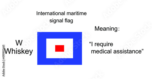 International maritime signal flag Whiskey vector illustration. Alphabet visual communication between vessel boat. Fishing or military navy ship navigation system on ocean, sea. Protect against alert.