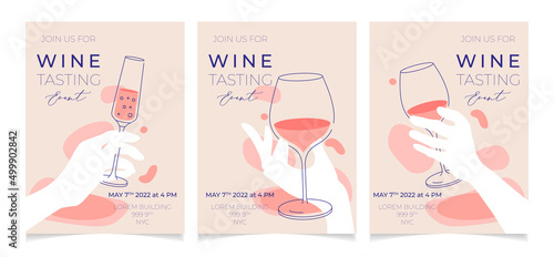 Set of outline illustrations of wine glass with white, red and sparkling wine, vector. Splashes of wine, liquid, drops. Drawings for wine designs. Event, party, presentation, promotion, menu.