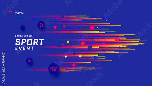 Sports event banner design in blue and red colors. Abstract cover with gradient lines. Vector illustration