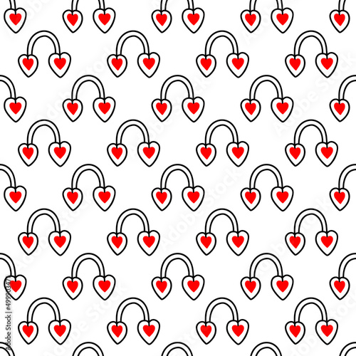 Seamless background with Headphones in the shape of a heart. Valentines Day pattern. Vector illustration