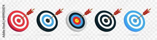 Target with arrow icon set. Archery target with arrow. Archery target with arrow isolated on transparent background. Bullseye concept vector illustration. Vector graphic EPS 10