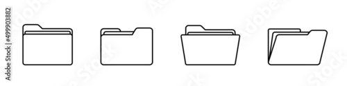 Flat linear folder icon set. Black folder icon set isolated on white background. Vector graphic
