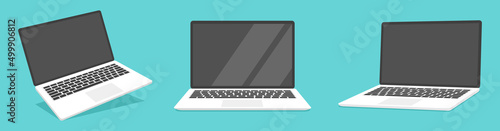 Laptop flat vector illustration. Computer laptop cartoon with blank screen photo