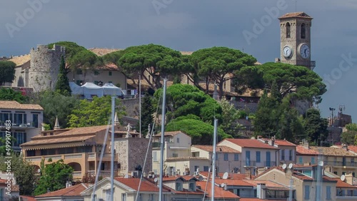 View of medieval Castre Castle and harbor with yachts timelapse. photo