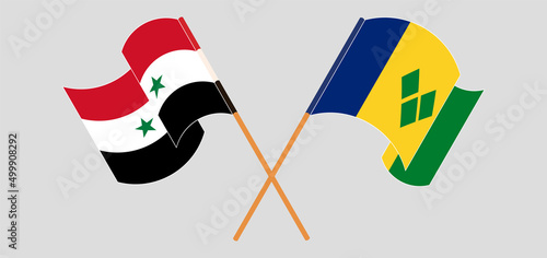 Crossed flags of Syria and Saint Vincent and the Grenadines. Official colors. Correct proportion