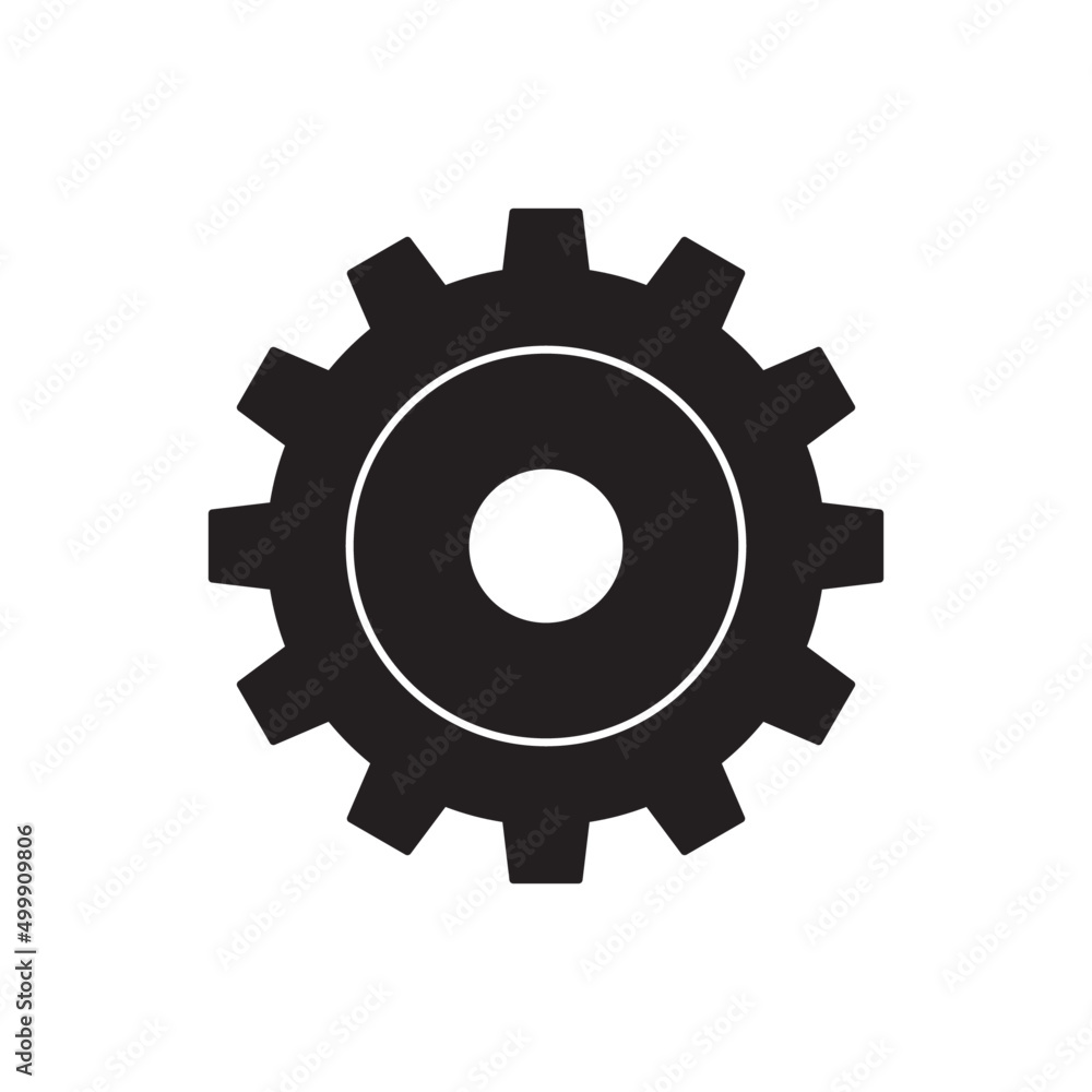 Shield with gear icon, cogwheel with an shield icon in black flat glyph, filled style isolated on white background