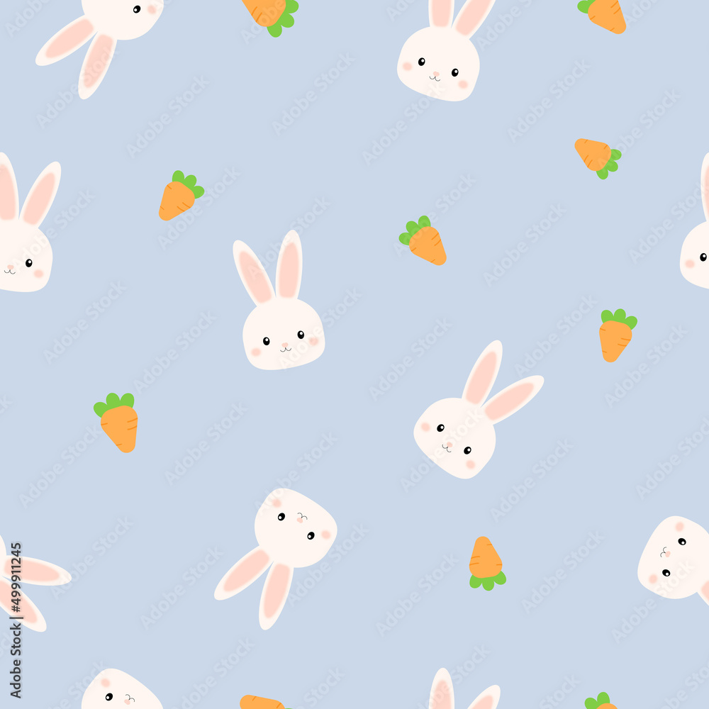 Obraz premium Easter seamless pattern with Cute Rabbit. Illustration in vector. For greeting card, posters, banners, the card or stick, printing on the pack, printing on clothes, fabric, wallaper