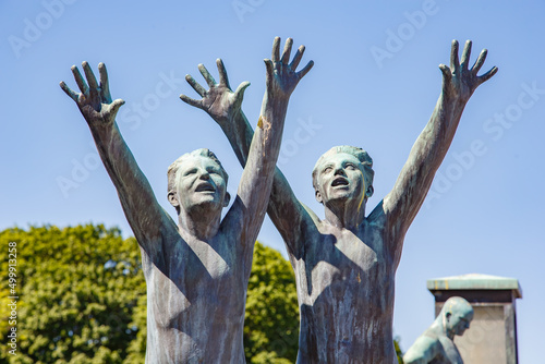 Photography stone people sculptures in park