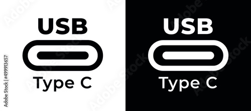 Vector icon symbol USB Type-C. Cable connection USB Type-C for mobile phone. 