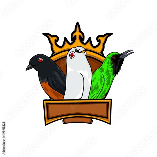 Vector graphic illustration of lovebird and three kinds of birds. Perch and open the beak. Perfect for chirping birds logo design.