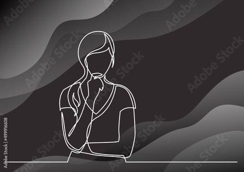 continuous line drawing of woman dealing with mental issues depression anxiety