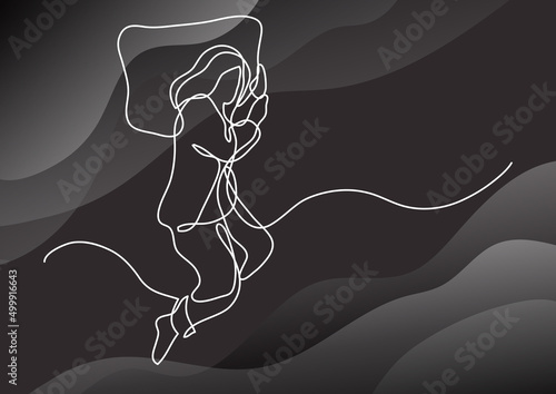 continuous line drawing of woman dealing with mental issues depression anxiety