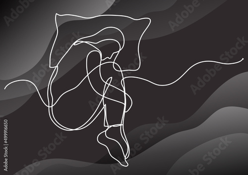 continuous line drawing of woman dealing with mental issues depression anxiety
