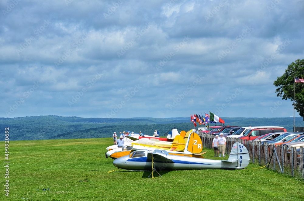 Elmira, New York, US July 11, 2021 Sailplanes, glider airplanes in