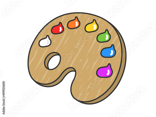 絵の具を出した、木製のパレットのイラスト