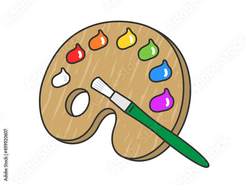 絵の具パレットと筆のイラスト