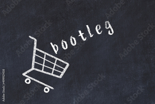 Фотография Chalk drawing of shopping cart and word bootleg on black chalboard