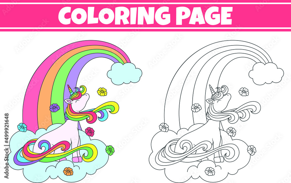 coloring unicorn sitting on the cloud